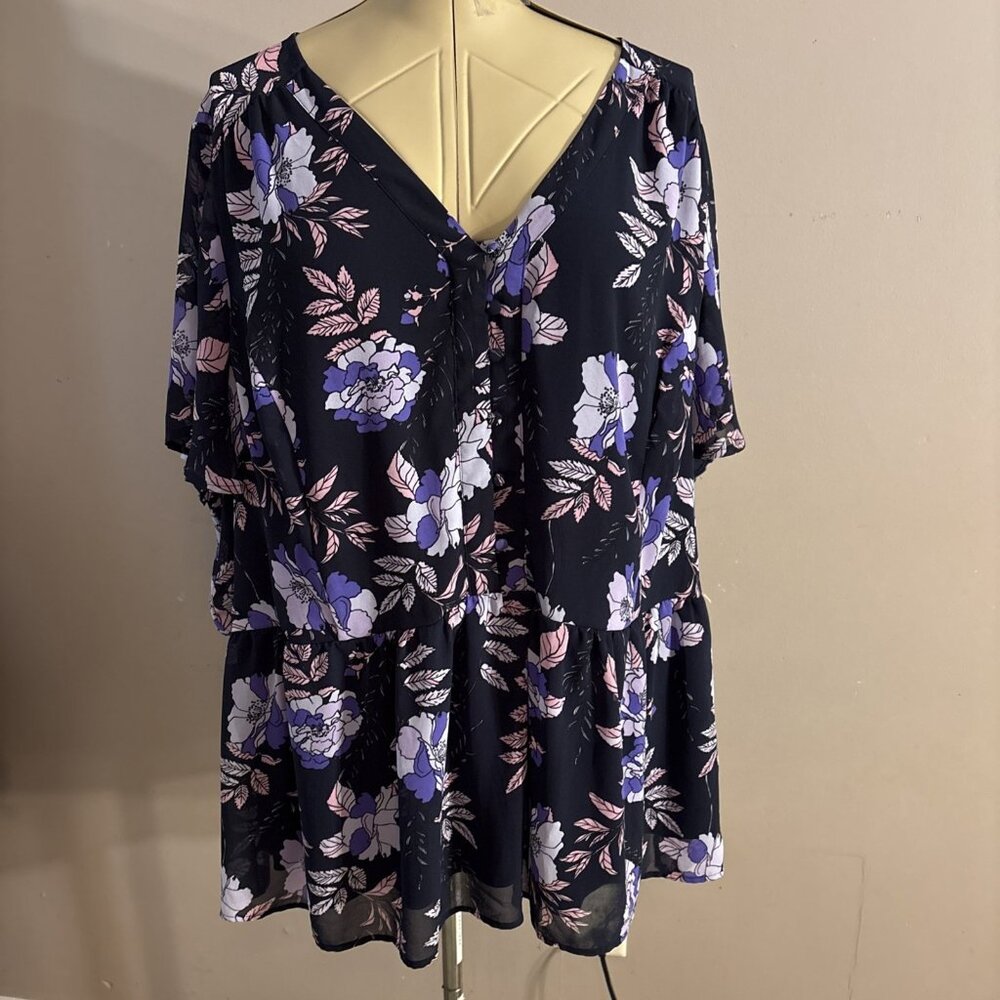 Lane Bryant Plus Size 28 Top Sheer Overlay Peasant Boho Peasant Cottage Peplum